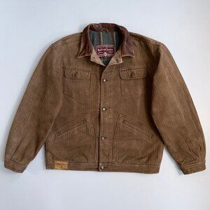 Vintage Marlboro Classics Herringbone Canvas  Trucker Jacket with Leather Jacket